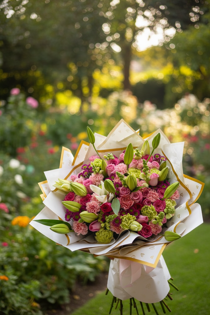 Vibrant Flower Bouquet in Serene Setting